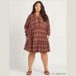 🧡 NWT Terra & Sky Purple Orange Plaid Dress Prairie Core Cottage XXL Rayon